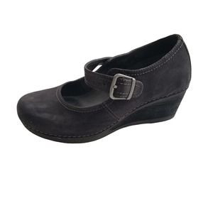 DANSKO Sandra Black Nubuck Leather Stacked Heel Mary Jane Wedge Shoes size 39